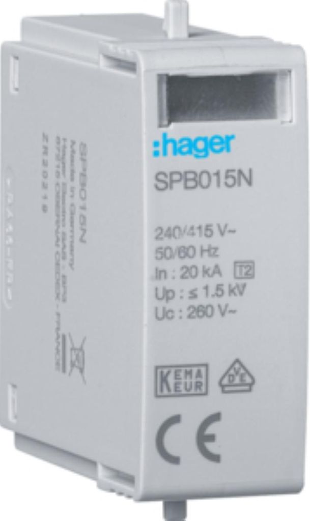 HAGER Steckmodul T2 N-PE Uc 260V Imax 40kA Up 1.5kV