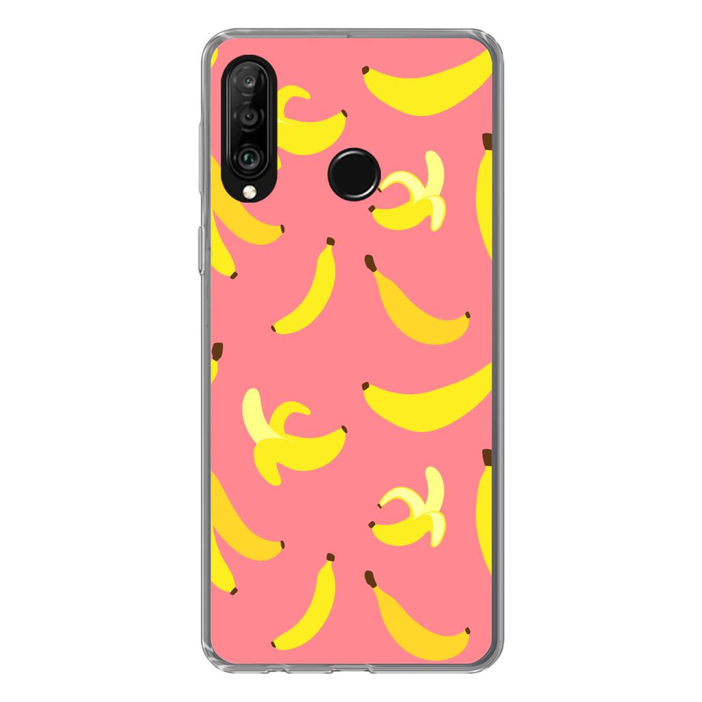 MuchoWow Handyhülle Schutzhülle Hülle für Huawei P30 Lite Banane - Rosa - Tropisch Silikon Softcase Handy Hülle - Handyhülle