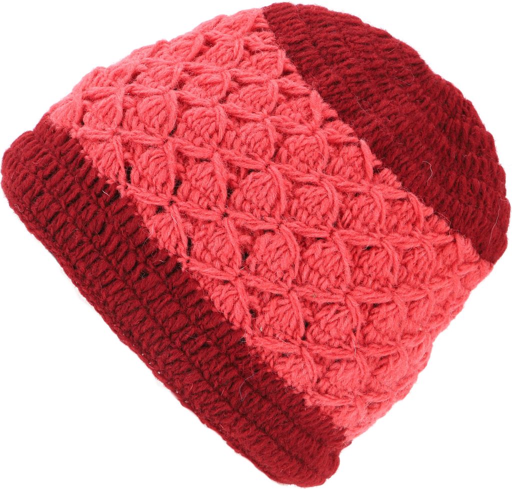 Beanie Mütze, Zweifarbige Strickmütze aus Nepal - Rot/himbeere, Uni, Wolle, Mützen