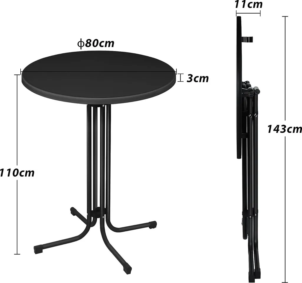 Mange-debout rond Ø 80 cm noir table de réception pliante gastronomie