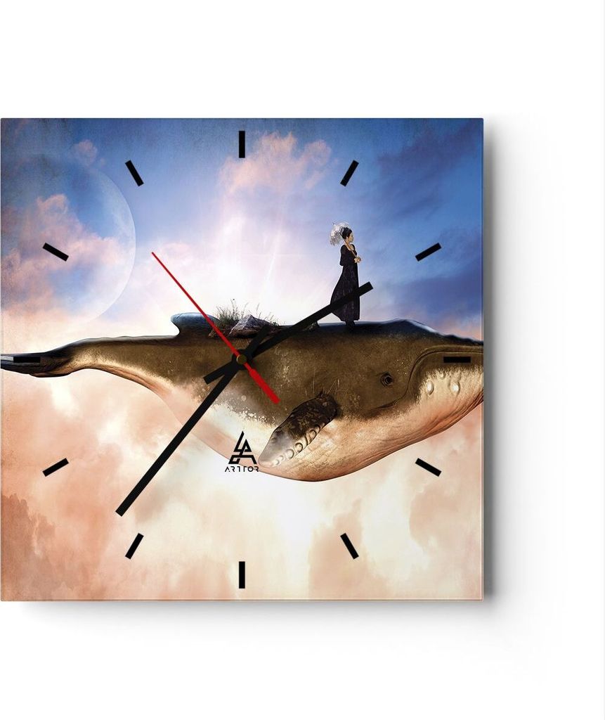 Wanduhr - Quadrat - Glasuhr - Wal Frau Himmel - 30x30cm - Schleichendes Uhrwerk - Lautlos - zum Aufhängen bereit - Dekoration Modern - Wanddekorat...