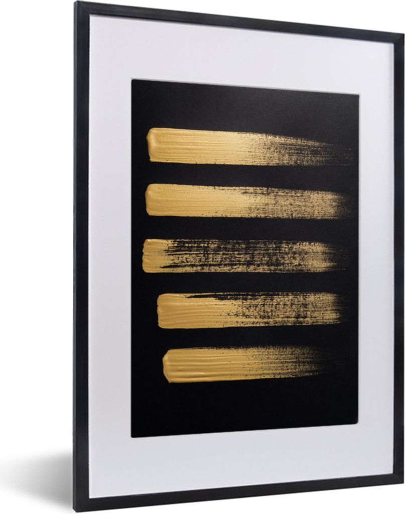 MuchoWow MuchoWow Gerahmtes Poster Muster aus goldener Farbe auf schwarzem Hintergrund 30x40 cm - Poster mit zchwarzem Bilderrahmen - Wandposte...