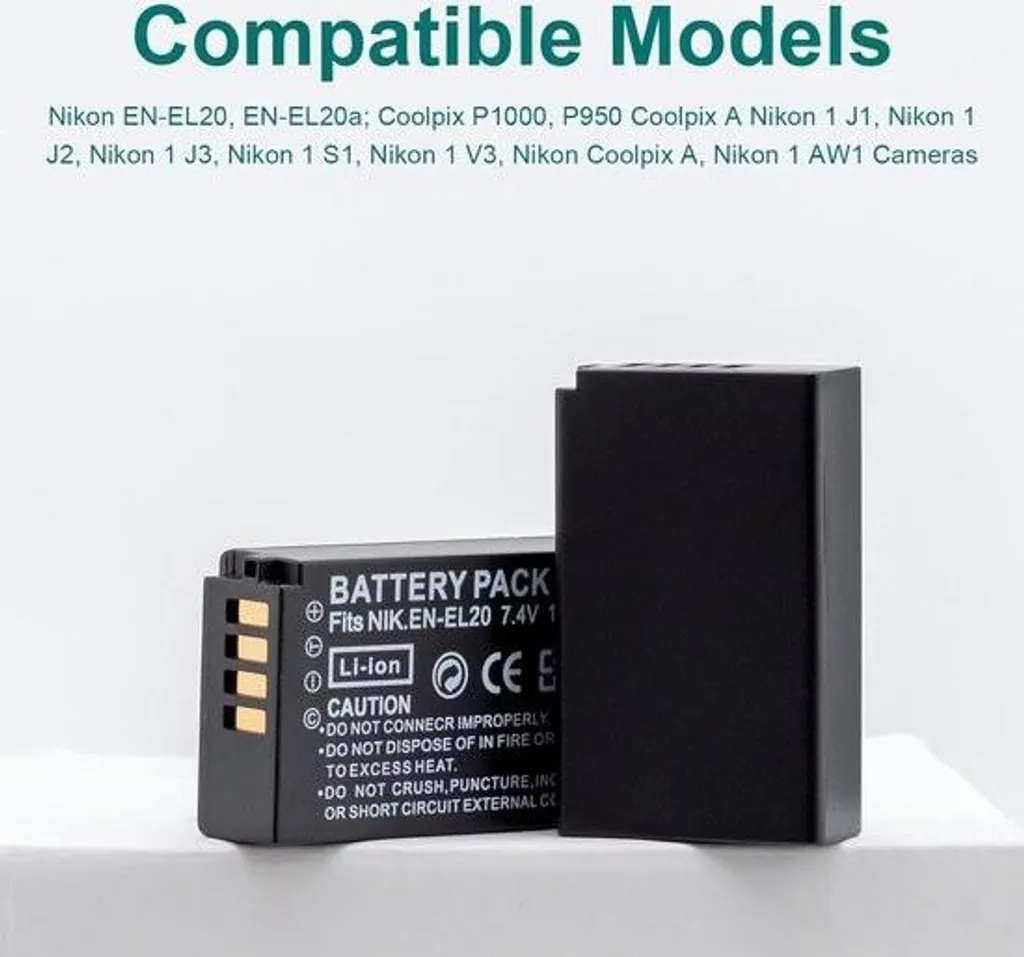 Batterie Nikon EN-EL20 1020mAh Duo avec Chargeur LCD Type-C pour Série J1