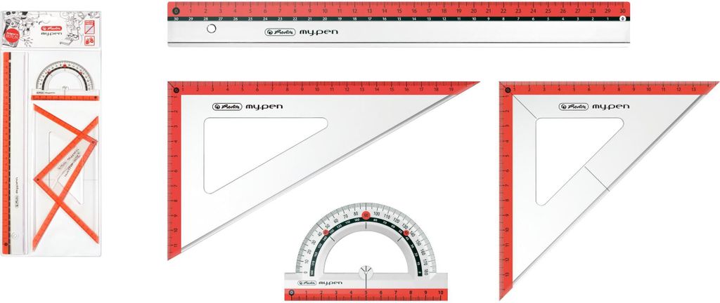 Herlitz Geometrie-Set 4tlg / 2x Geo-Dreieck, Lineal, Produktbild 
