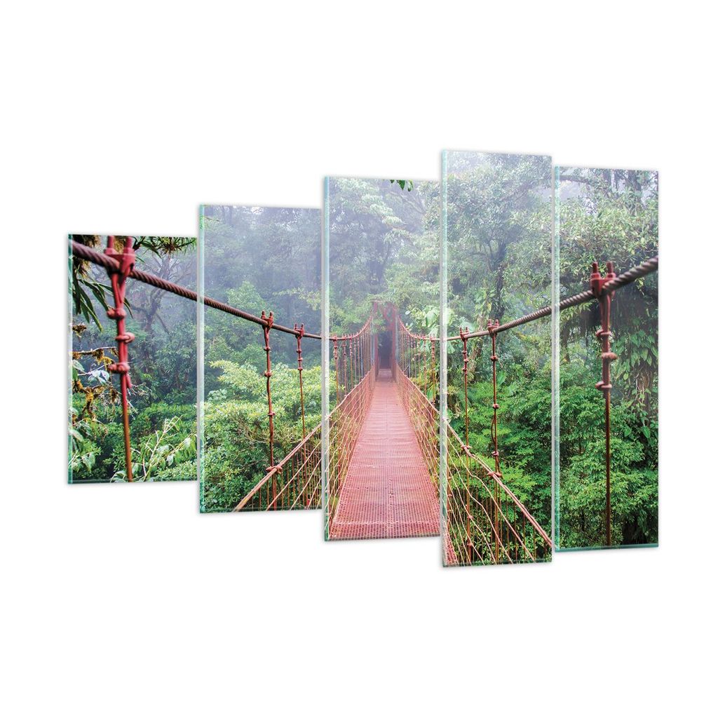 Bilder auf glas - 5 Teile - Brücke ausgesetzt Costa Rica - 150x100cm - Glasbilder - Wandbilder - Bilder - Wanddekoration aus Glas - Glas Bilder - ...