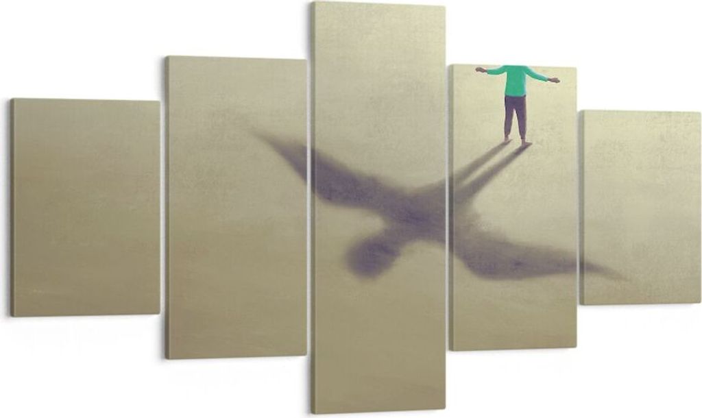 Bild auf Leinwand - Leinwandbild - 5 Teile - Kind Symbol Vogel - 125x70cm - Wand Bild - Wanddeko - Wandbilder - Leinwanddruck - Bilder - Wanddekora...