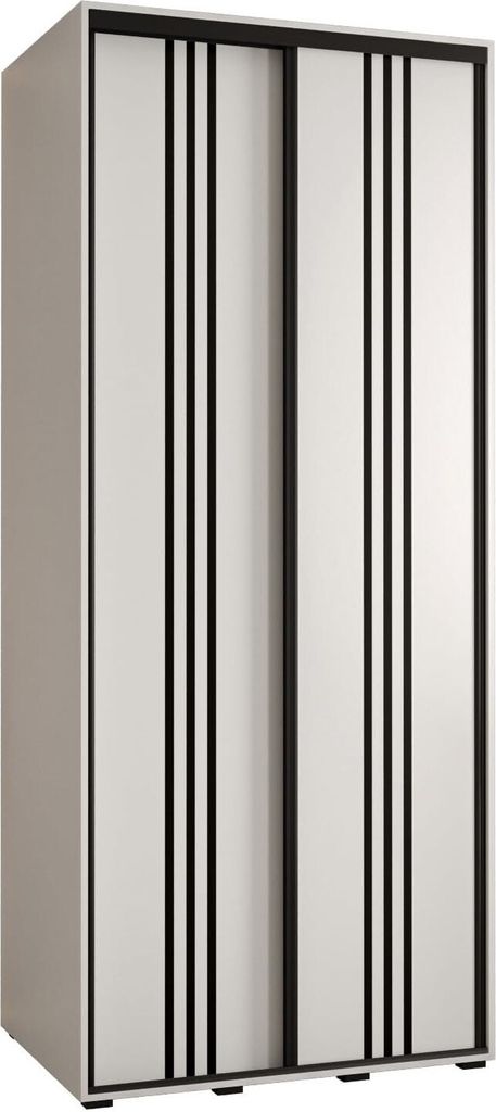 MEBLE KRYSPOL Cannes 6 Schrank mit 2 Schiebetüren - 205,2x100x60 cm - Weiß Weiß Schwarz