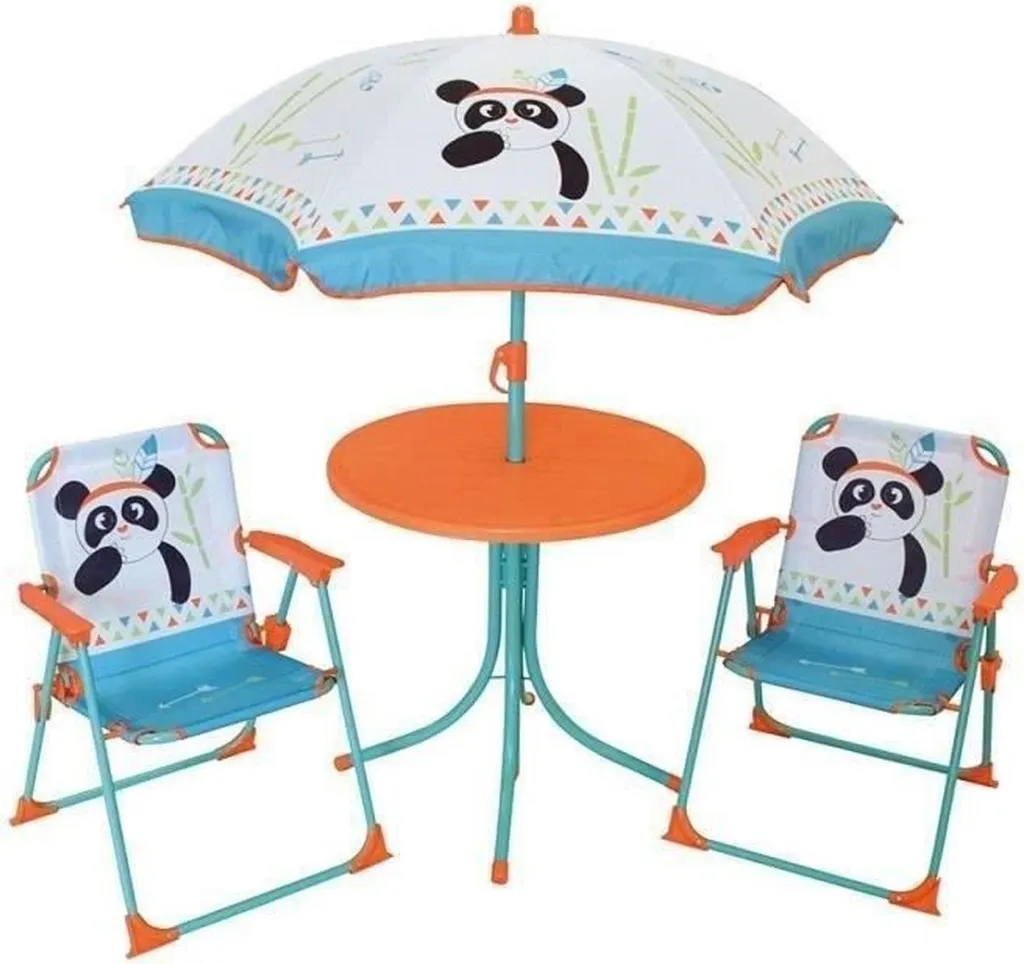 Mobilier de jardin pliable Ours Panda pour enfant - Ensemble 4 pièces
