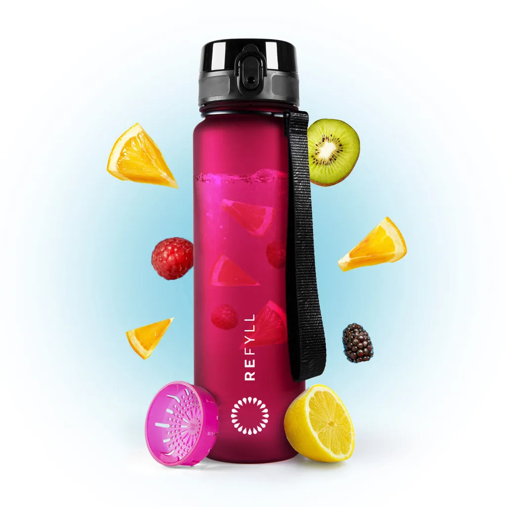 Bouteille d'eau réutilisable avec infuseur de fruits 1L Fuchsia