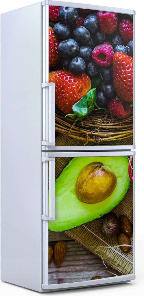 Kühlschrankdekoration 60x180 cm Aufkleber auf dem Kühlschrank - Früchte auf Holz