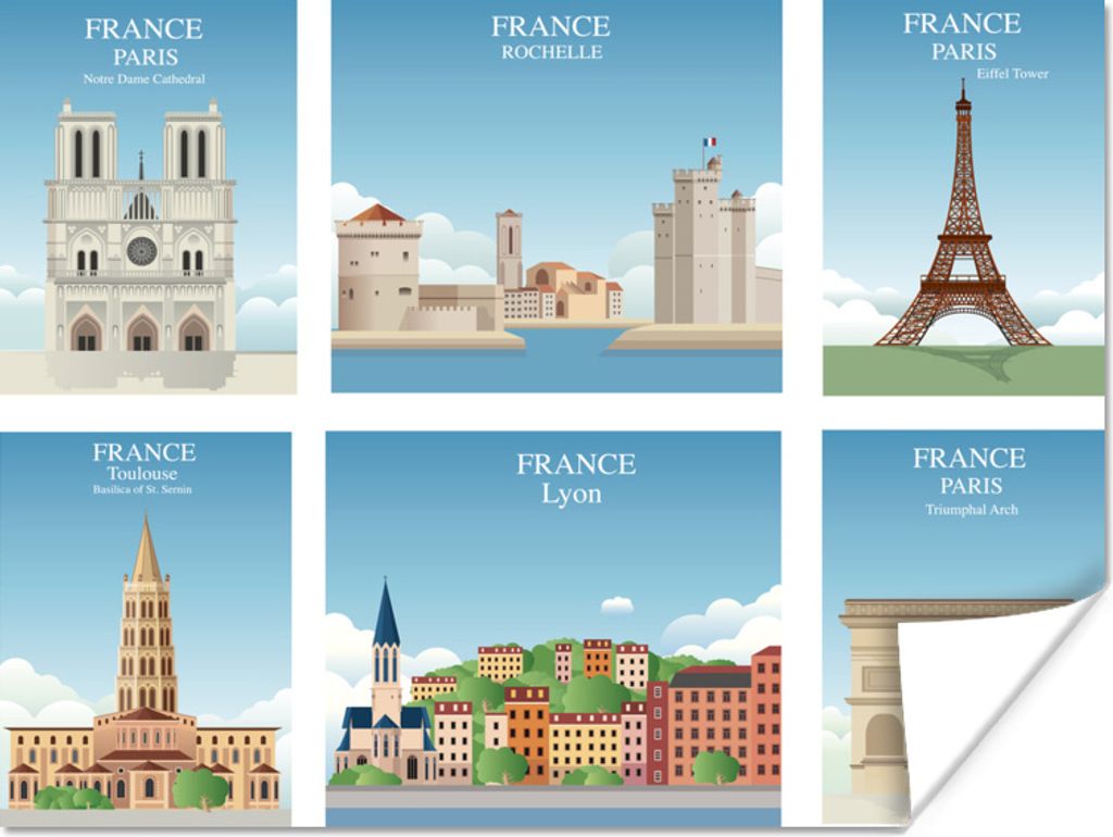 MuchoWow Poster Paris - Frankreich - Blau 120x90 cm - Wandbild