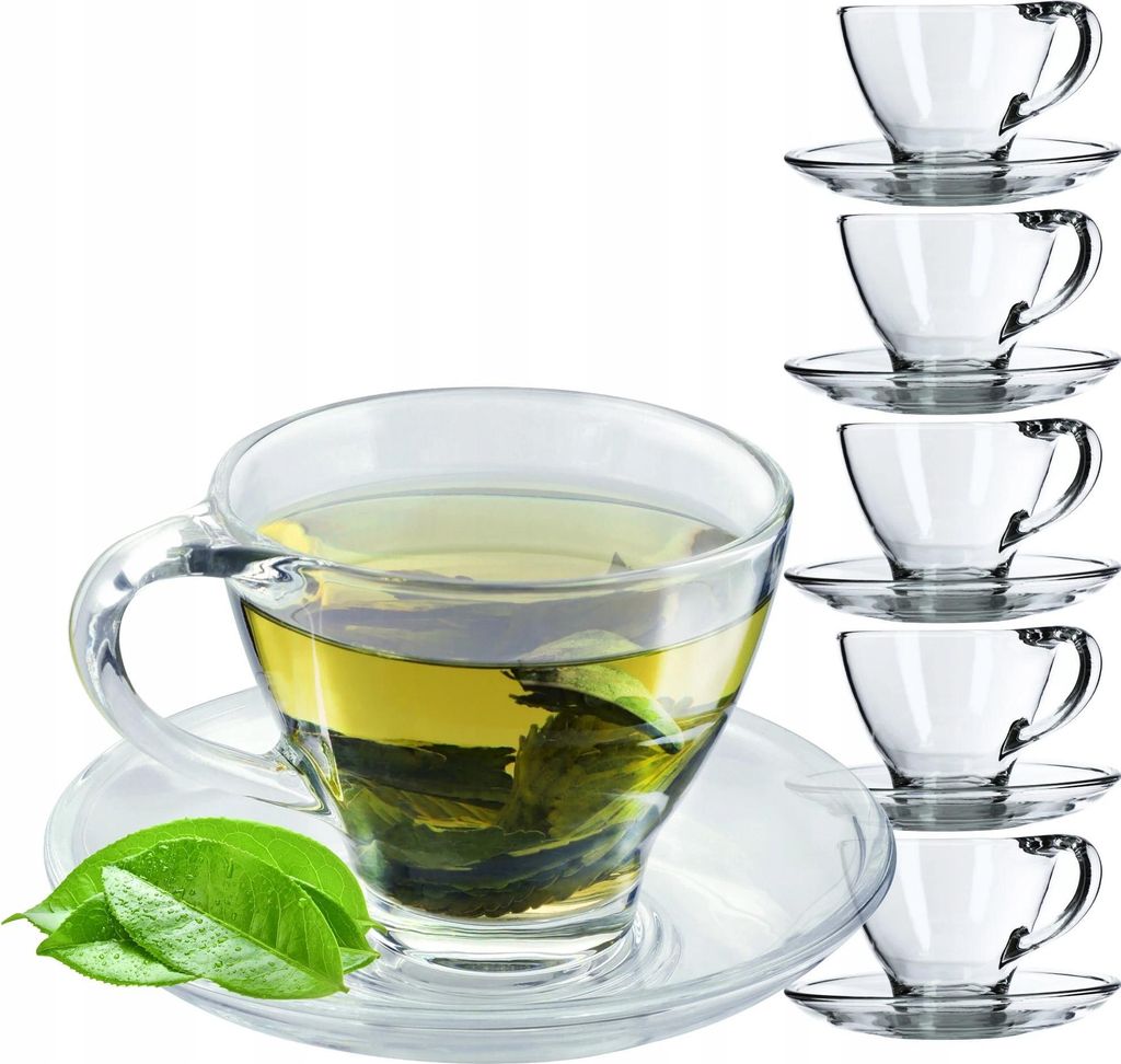 Kaffee- und Teetassen - Set mit Untertassen - 200 ml - Glas - 6-teilig - FCM-