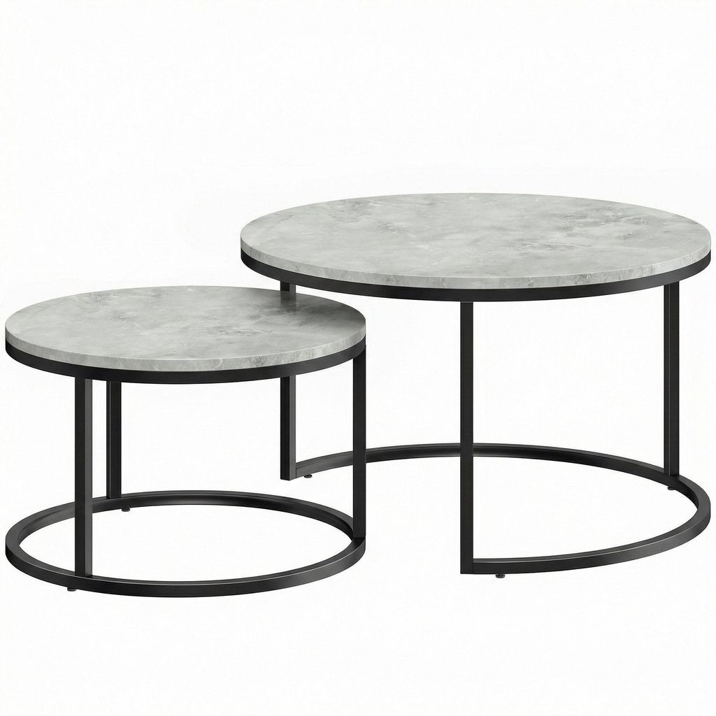 Satztisch-Set, Marmoroptik, Metallgestell, 2-teilig