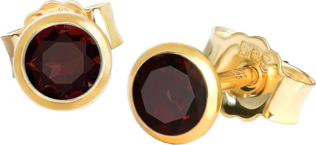 Paar Ohrstecker Echt Granat Rot Gelbgold 585 14 Karat Gold 4,0mm Kleine Ohrringe