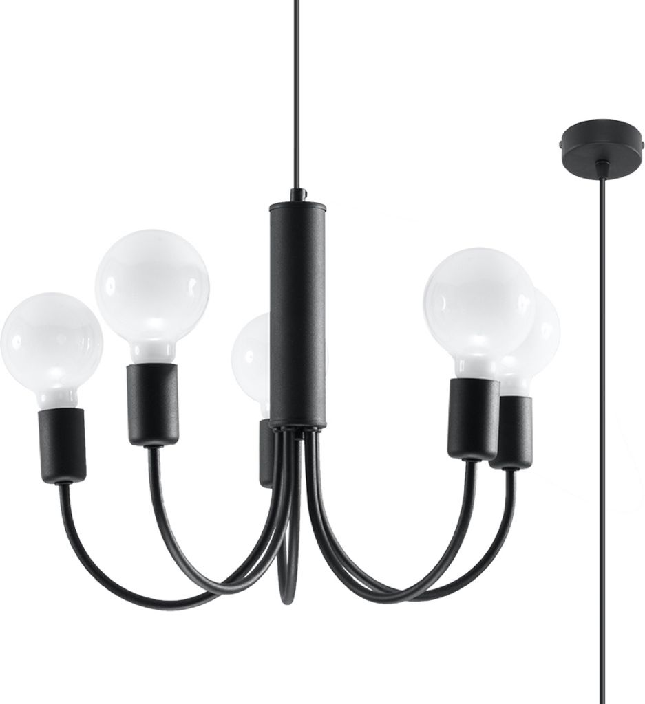 Kronleuchter PICCOLO 5 schwarz 5xE27 15W Stahl 100x45x45cm Sollux Lighting