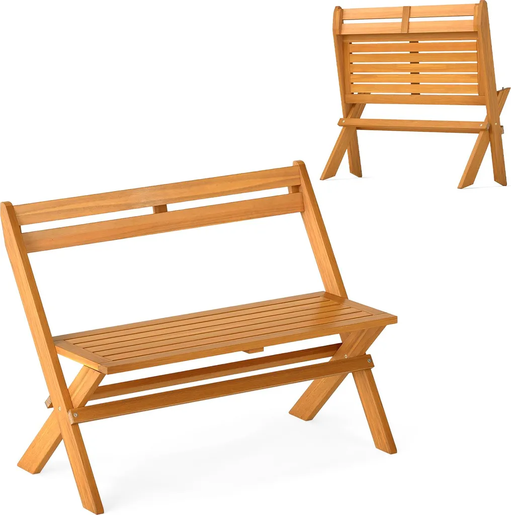 Panchina da Giardino COSTWAY 2 Posti in Legno di Acacia Pieghevole