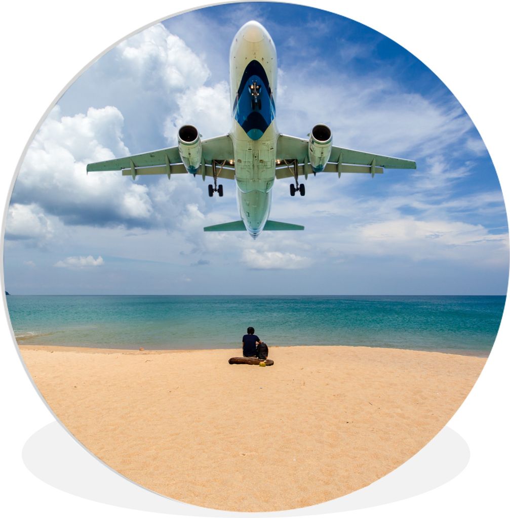 MuchoWow Rundes Wandbild - Runde Bilder Strand - Meer - Flugzeuge Ø 90 cm Kreis Wanddekoration Kunststoff - Wandkreis - Wandschmuck - Wand-Kreis...