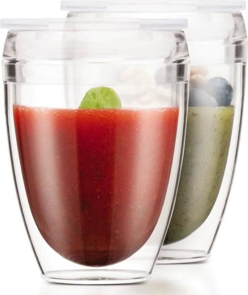 Trinkbecher Set , BODUM Pavina To Go, Doppelwandig, Kunststoff, Mit Deckel, 30 cl, Transparent, 2 Stück