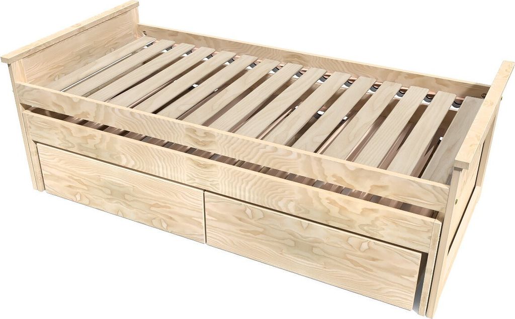 Ausziehbares bett 90x200 Maxi aux Massivholz mit Schubladen - Roh (ohne Lack)