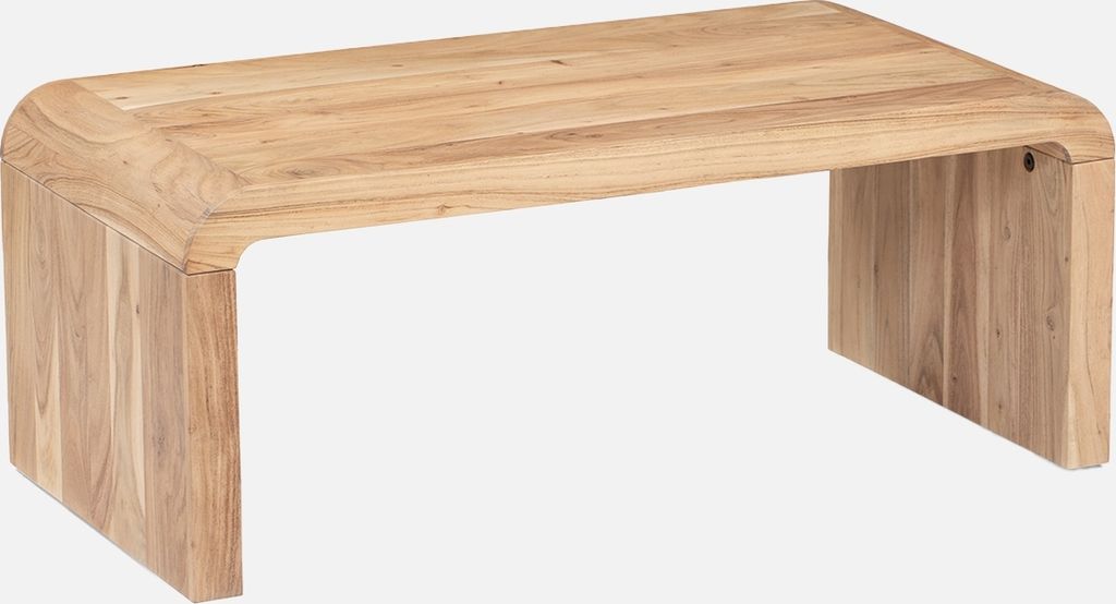 A rectangular coffee table made of solid acacia wood, presented against a white background.