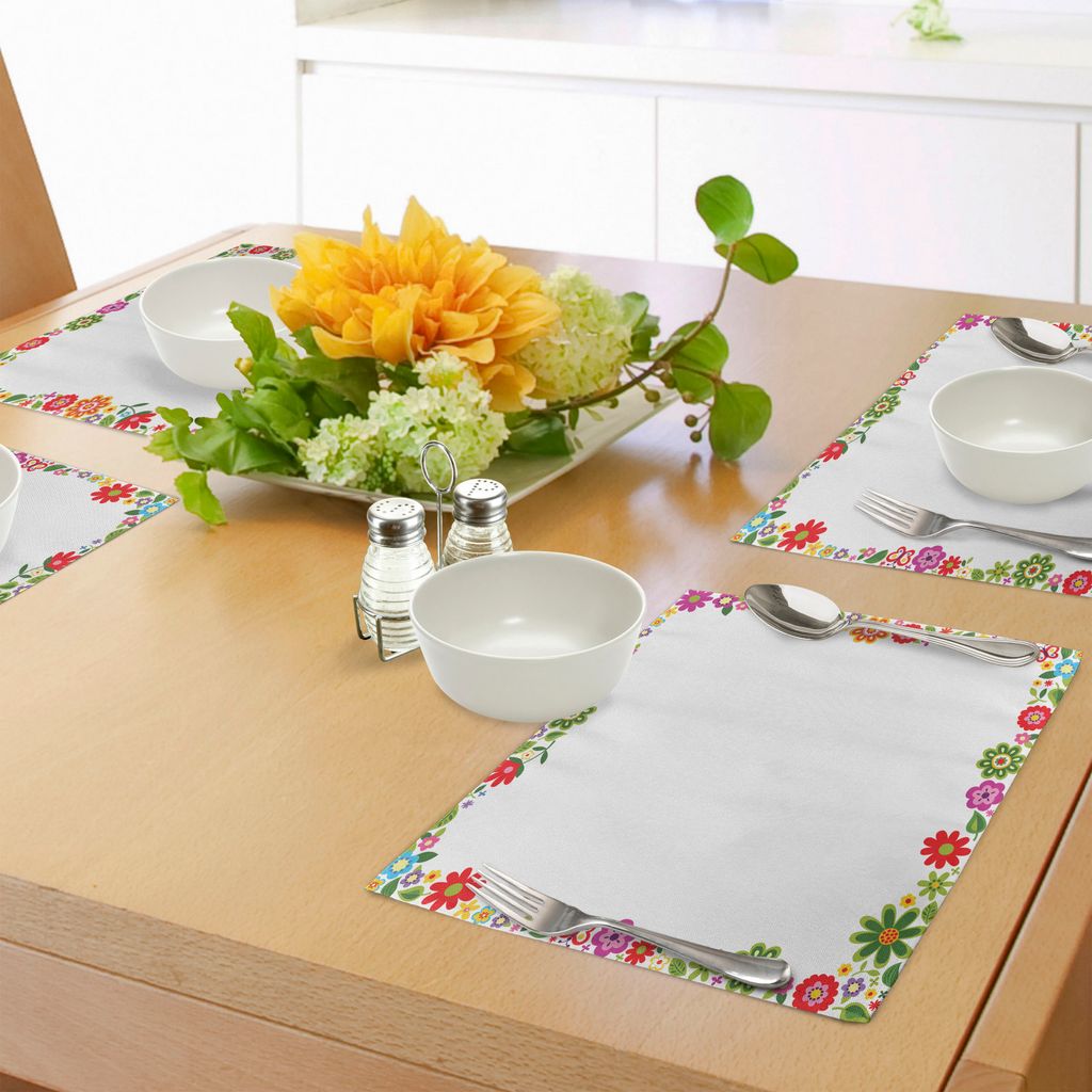 ABAKUHAUS Kinderparty Platzmatten, Blühende Blumen Border Ornaments Fantasy Garten Schmetterlinge Joy Fun Natur, Tiscjdeco aus Farbfesten Stoff f...
