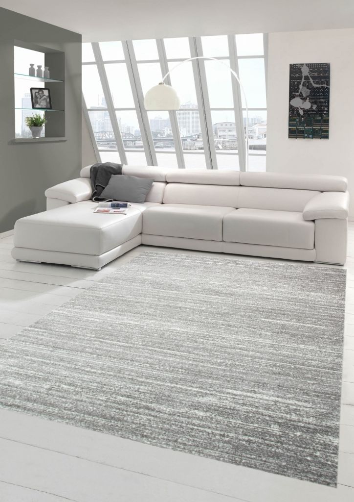 Designer und Moderner Teppich Wohnzimmerteppich Kurzflor Uni Design in Grau Größe - 200 x 290 cm