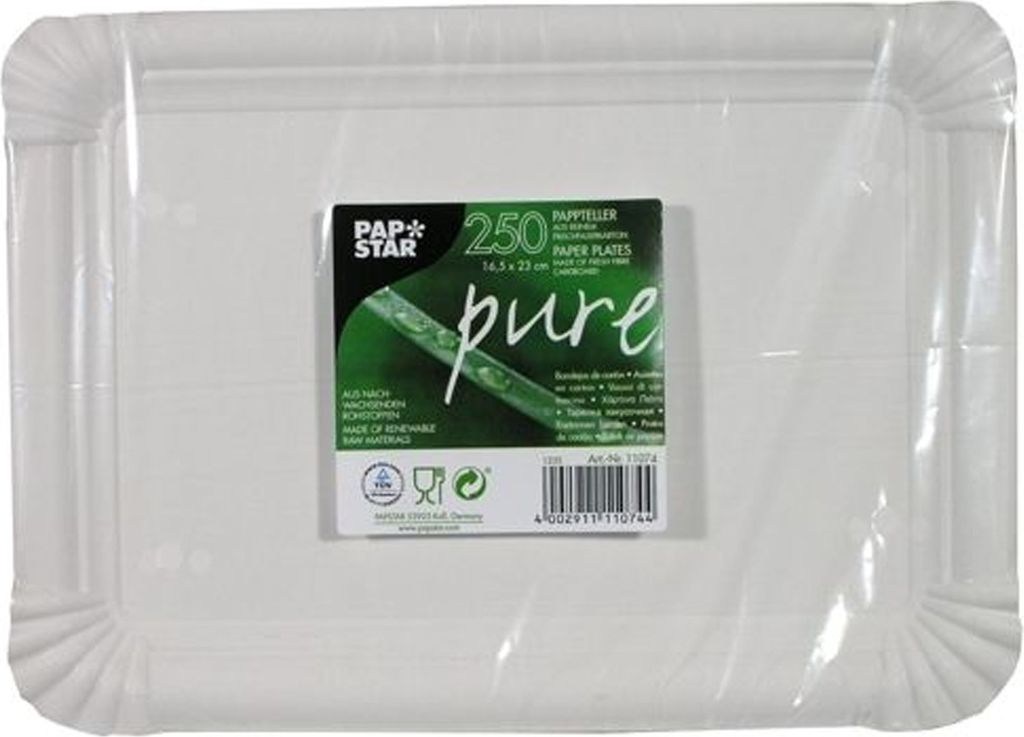 Papstar Einweg Pappteller Serie Pure eckig weiß 165 x 230 mm 250 Stück