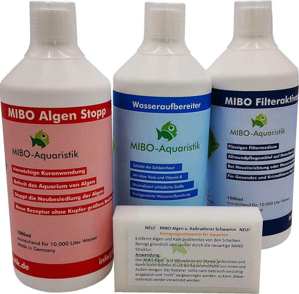 MIBO Spar-Set Aquarium Pflege 3x 1000ml +Algenradierer Produktbild 