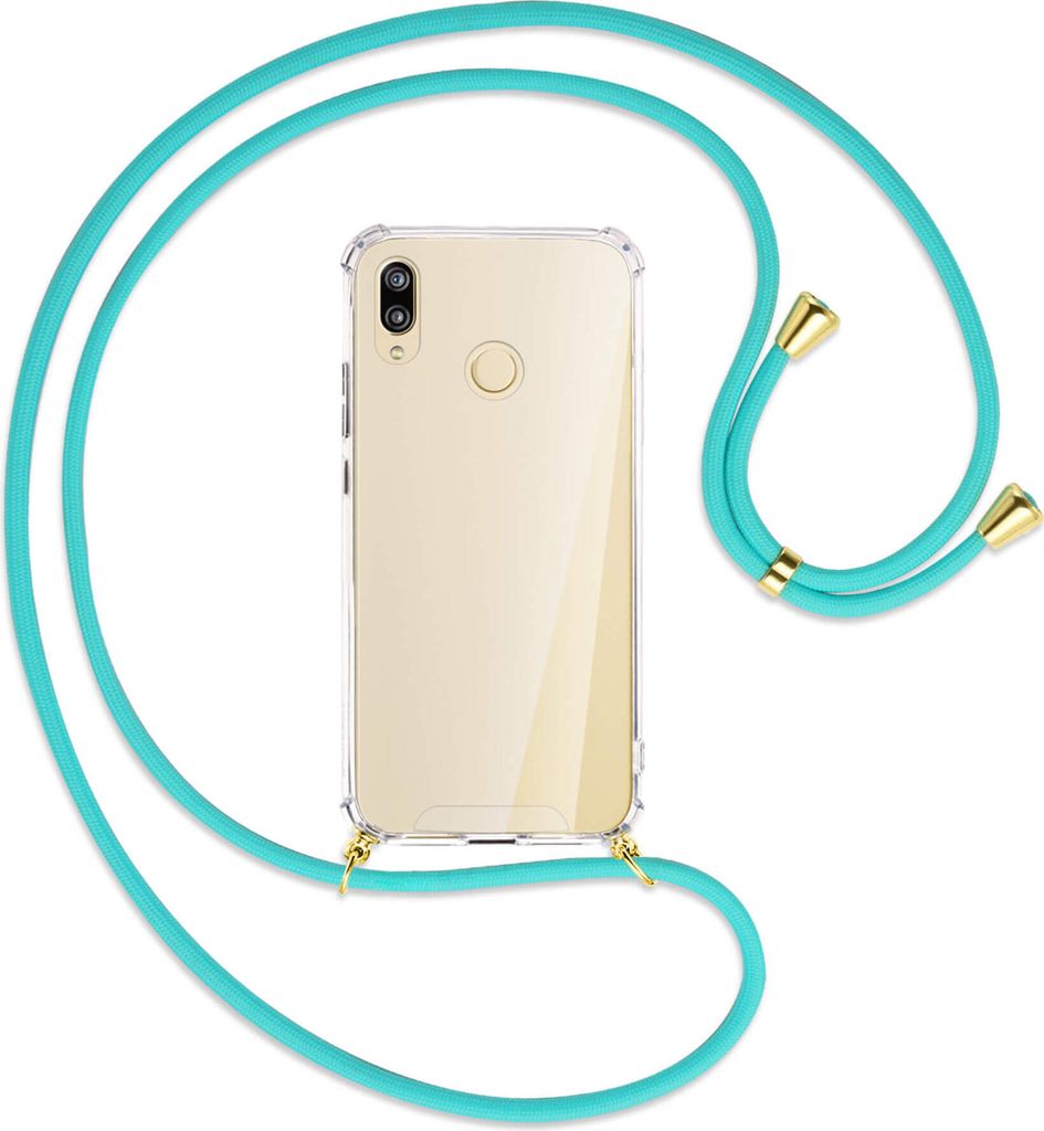 Handykette Backcover-Schutzhülle mit Band (Metall goldfarben) für Huawei P20 lite - türkis