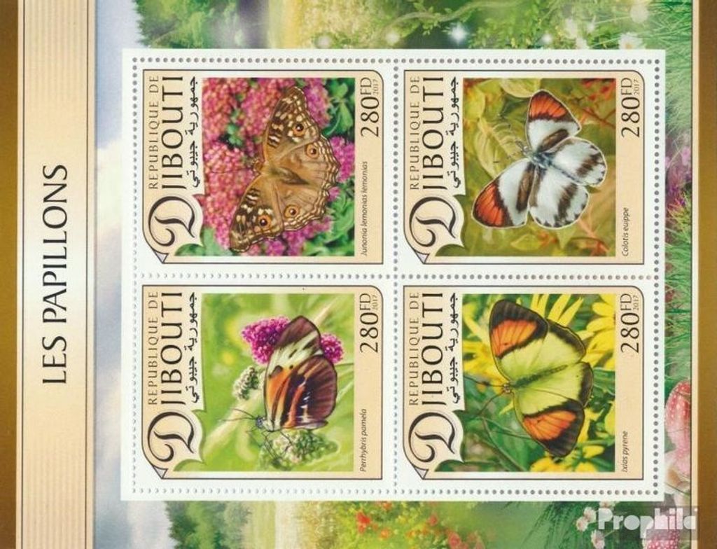 Briefmarken Dschibuti 2017 Mi 1438-1441 Kleinbogen (kompl. Ausg.) postfrisch Schmetterlinge