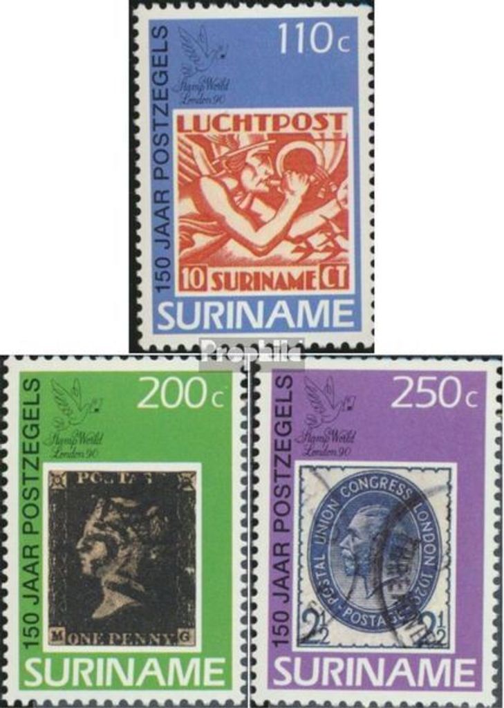 Briefmarken Suriname 1990 Mi 1329-1331 (kompl.Ausg.) postfrisch 150 Jahre Briefmarken