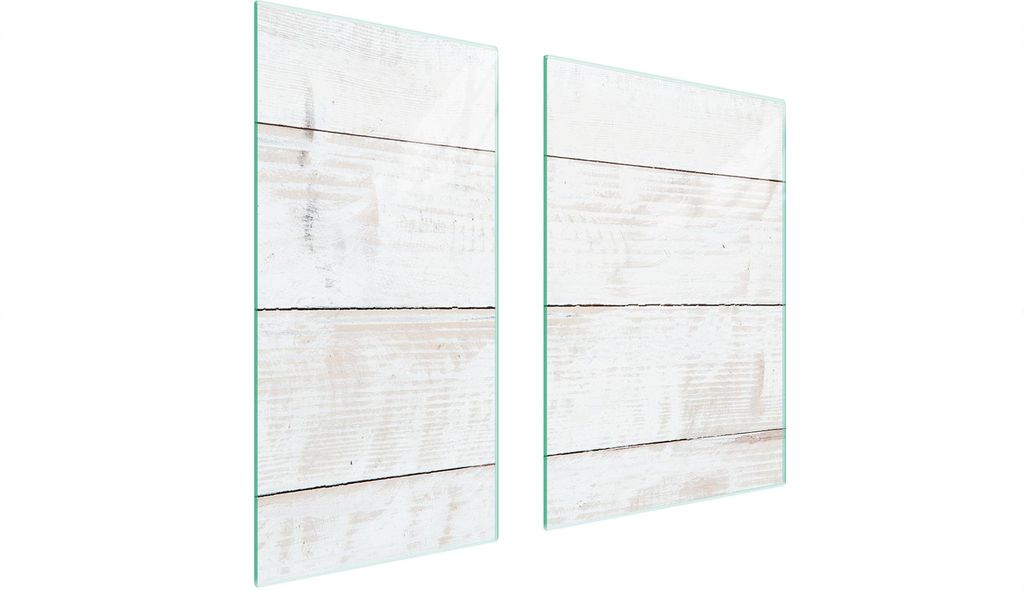 Herdabdeckplatten 2 teilig 75x52 Glaskeramikkochfeld Abdeckung Glas Schneidebrett Holz Weiß