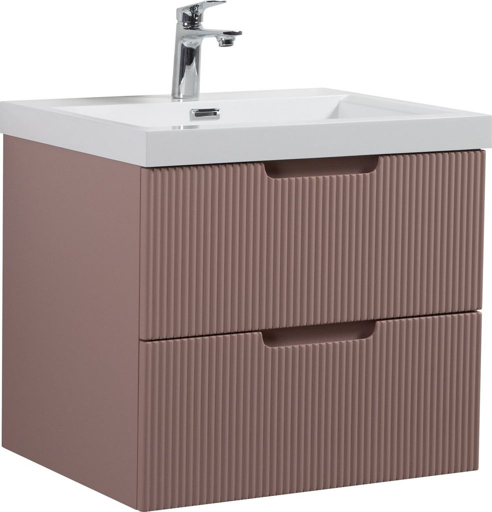 Badezimmer Badmöbel-Set Thermis 60 cm – Matt Rose – Badezimmermöbel mit Waschbecken