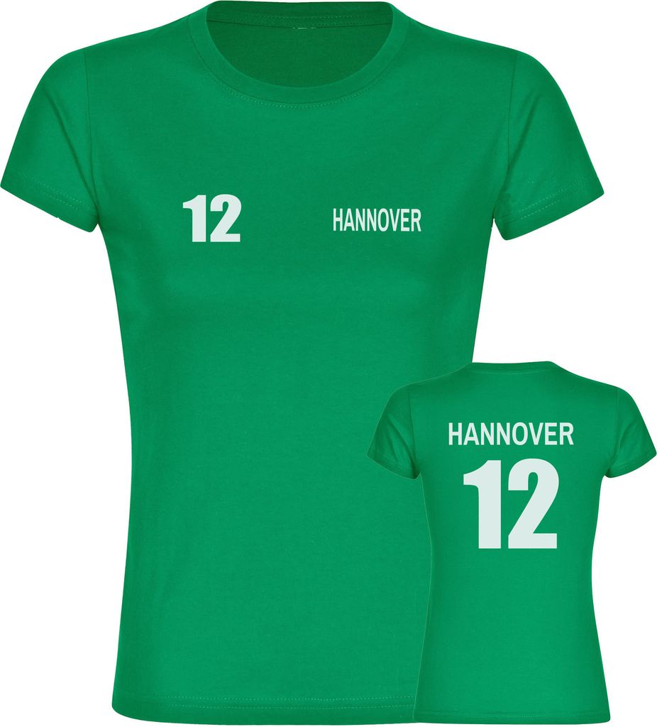 multifanshop Damen T-Shirt - Hannover - Trikot Nummer 12, grün, Größe M