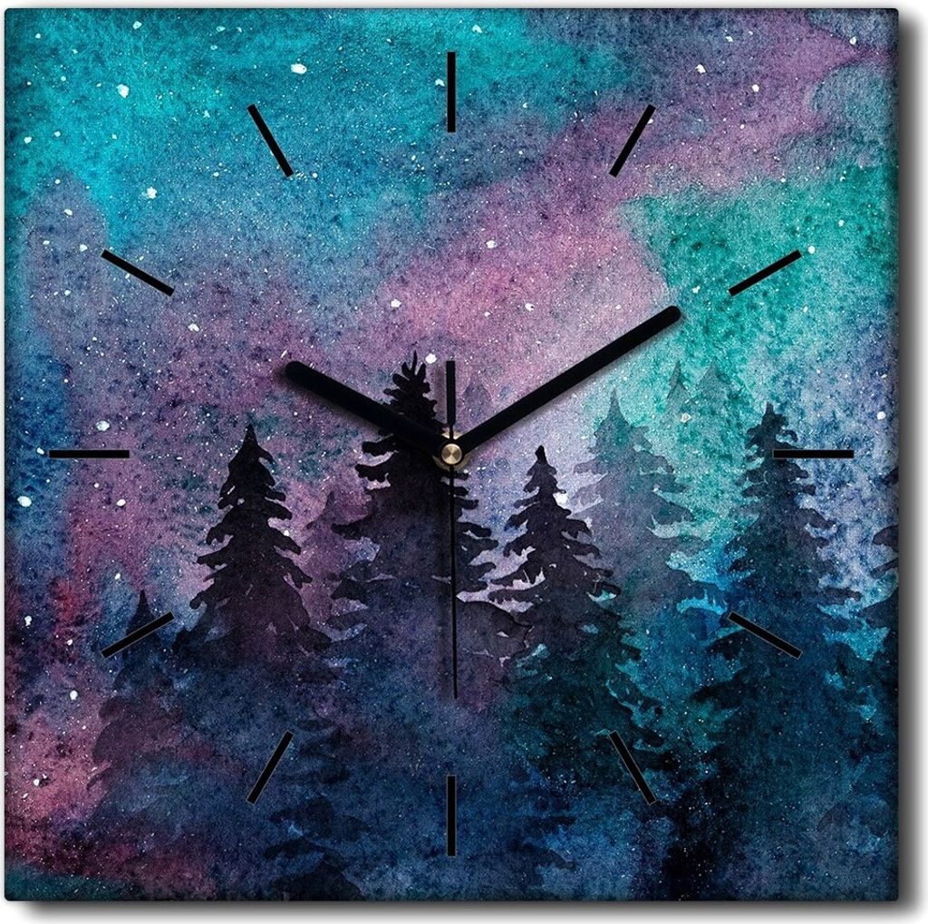 Coloray Uhr auf Leinwand 30x30 cm Wand Uhr Dekoration Wohnzimmer Segeltuch schwarze Hände -Aquarelle Waldstern