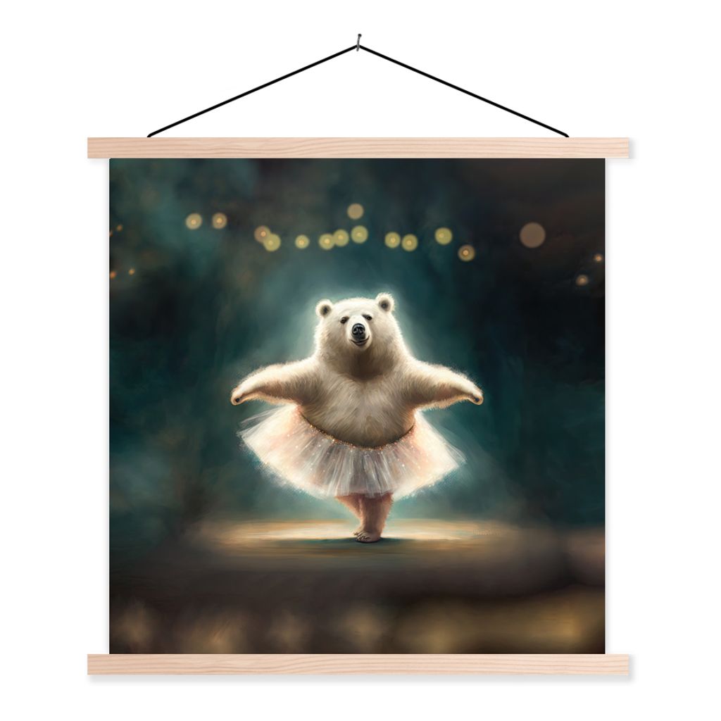 MuchoWow Textilposter Eisbär - Rock - Ballett - Porträt - Tiere - Kinder 40x40 cm mit holzfarbenen Rahmen - Posterleiste