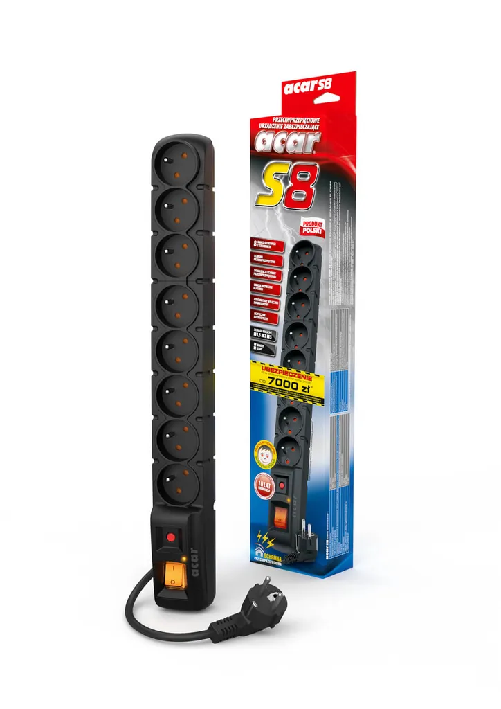 Ciabatta Professionale Acar S8 8 Prese Nera 1.5m Protezione Overload - 2