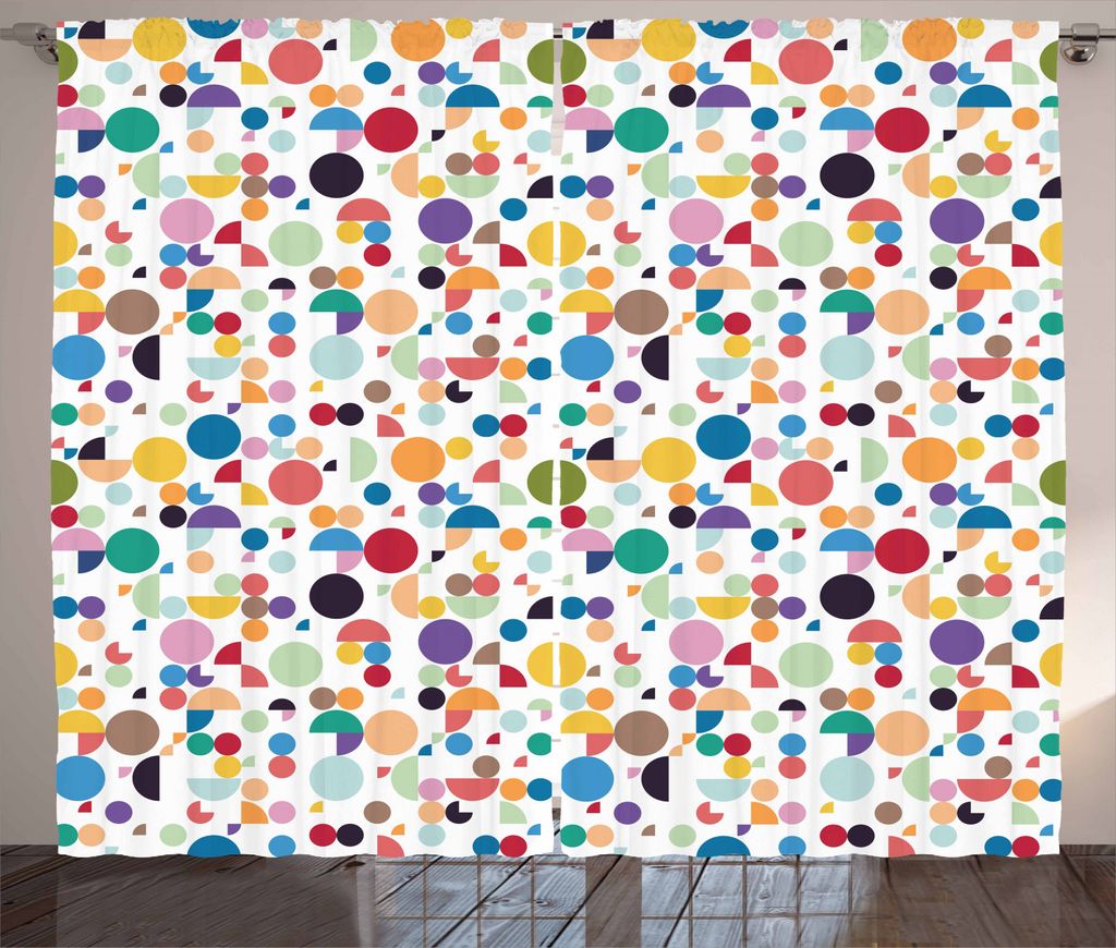 ABAKUHAUS Geometrisch Rustikaler Gardine, Retro ovale Formen, Schlafzimmer Kräuselband Vorhang mit Schlaufen und Haken, 280 x 245 cm, Mehrfarbig