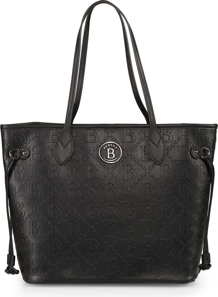 Damenhandtasche BERTOO Ginevra, schwarzes Logo/grau