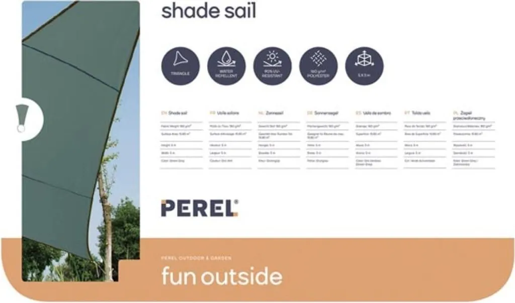 Voile Solaire Triangle 5m Gris Vert - Idéal pour Terrasse et Piscine
