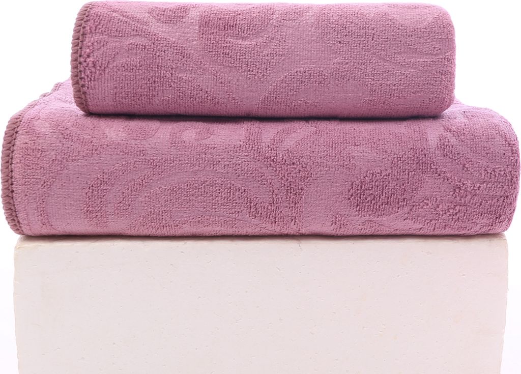 FEBE Handtücher Badetuch 70x140 + 50x100 cm Rosa Handtücher Set Badehandtuch Frottee mit Blumen Muster Mikrofaser Towel