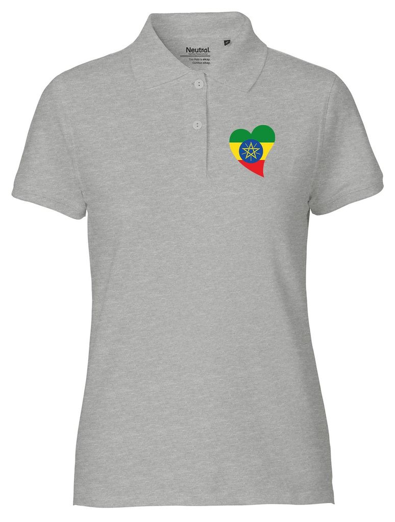 Huuraa Damen Polo Shirt Äthiopien Flagge Herz S Sport Grey Bio Baumwolle Fairtrade Poloshirt Geschenkidee