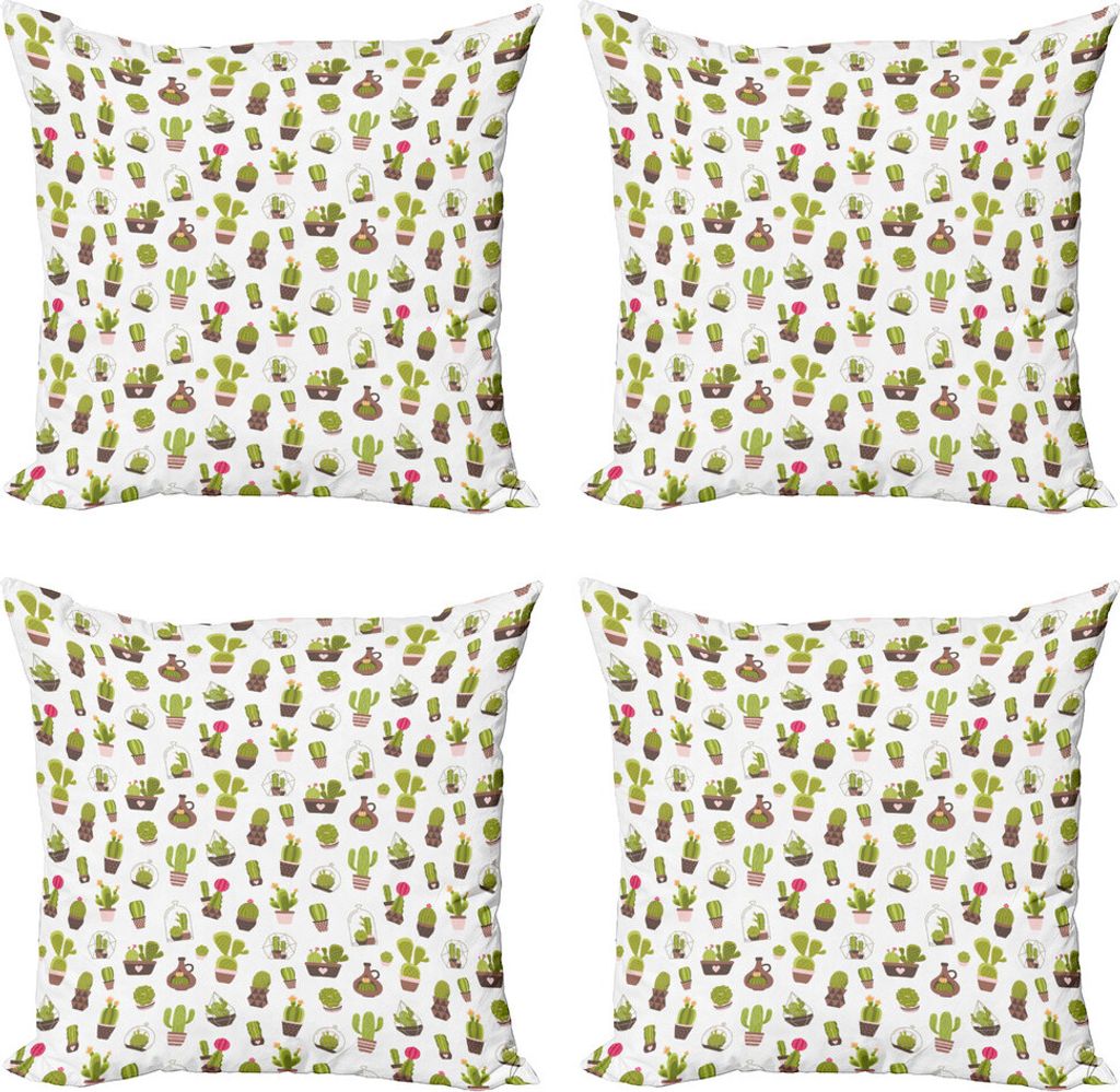 ABAKUHAUS Kaktus Kissenbezug Set (4 Stück), Gartenpflanzen Succulents, Moderner Doppelseitiger Digitaldruck, 45 cm x 45 cm, Mehrfarbig