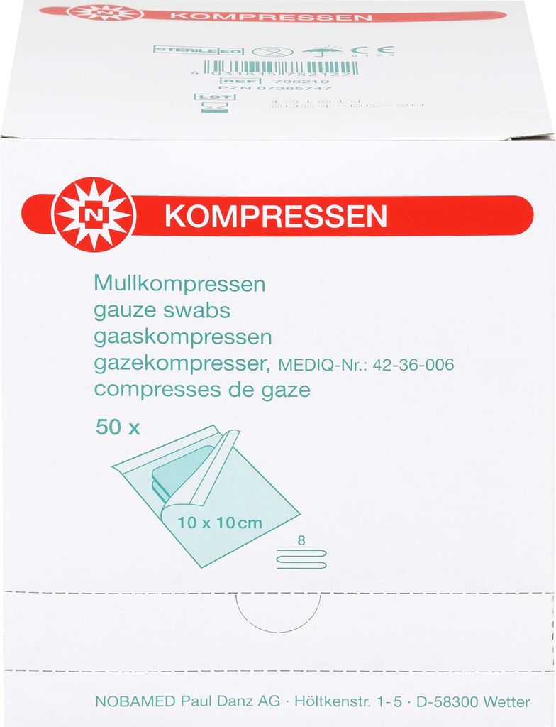 MULLKOMPRESSEN 10x10CM 8F STERIL, 50X2 St COM Immagine del prodotto 
