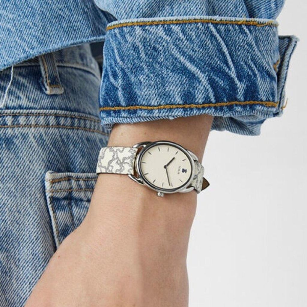 Tous Elegante Damen Uhr Quarzwerk Edelstahl Lederarmband beige/Silber 30m wasserdicht