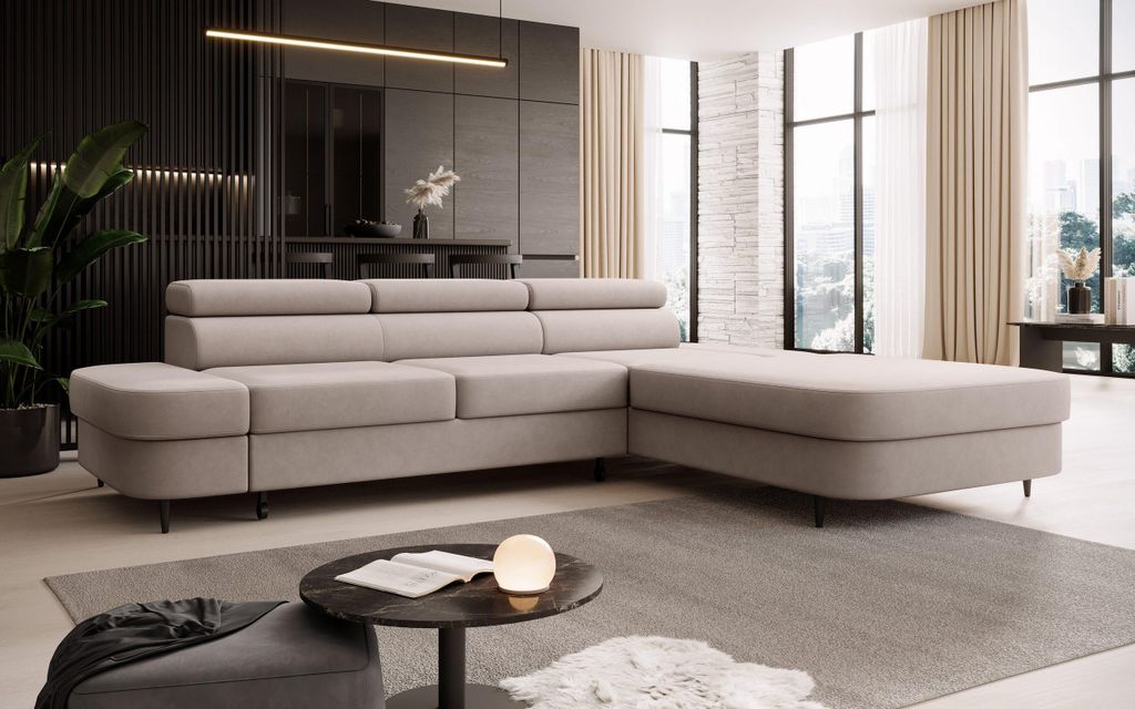 NEXT COLLECTION Ecksofa Jazz Einfache Form, verstellbare Kopfstützen, Schlaffunktion, Rechts, beige