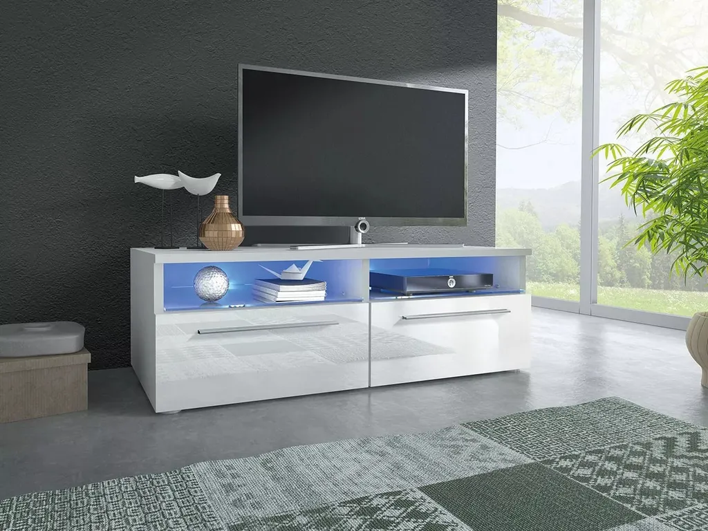 Tavolino TV LANDA Bianco: Minimalismo e Funzionalità per il Living