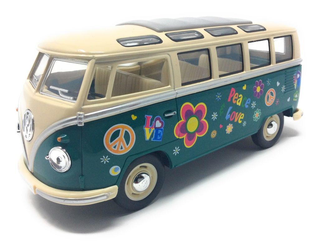 Metall Modellauto Rückziehmotor VW T1 Bus Bulli Vintage Hippie Blumenkinder 