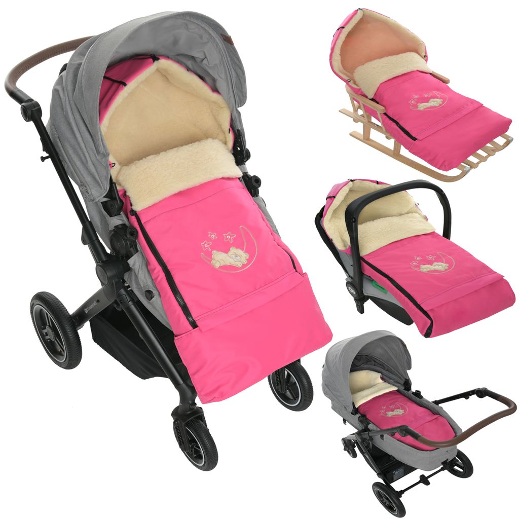 Winter Fußsack für Kinderwagen Babyschale Schlittensack Wollesack Baby Fußsack Kuschelsack Winterfußsack 40 x 90/110 cm (Rosa)