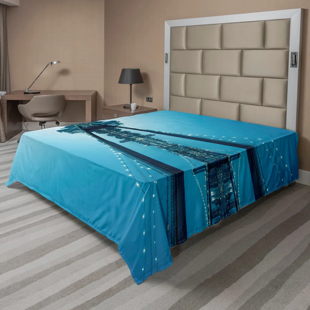 Drap plat décoratif New York Manhattan bleu et blanc 1 pièce 244x205cm
